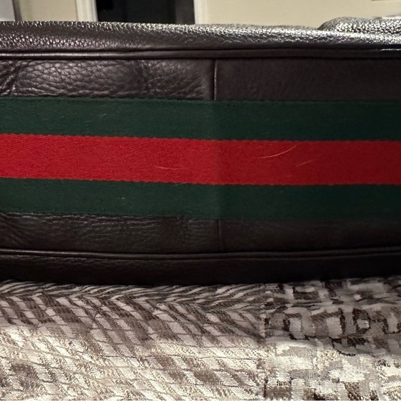 Authentic Gucci Dark Brown Leather Web Shoulder Bag - Picture 11 of 16